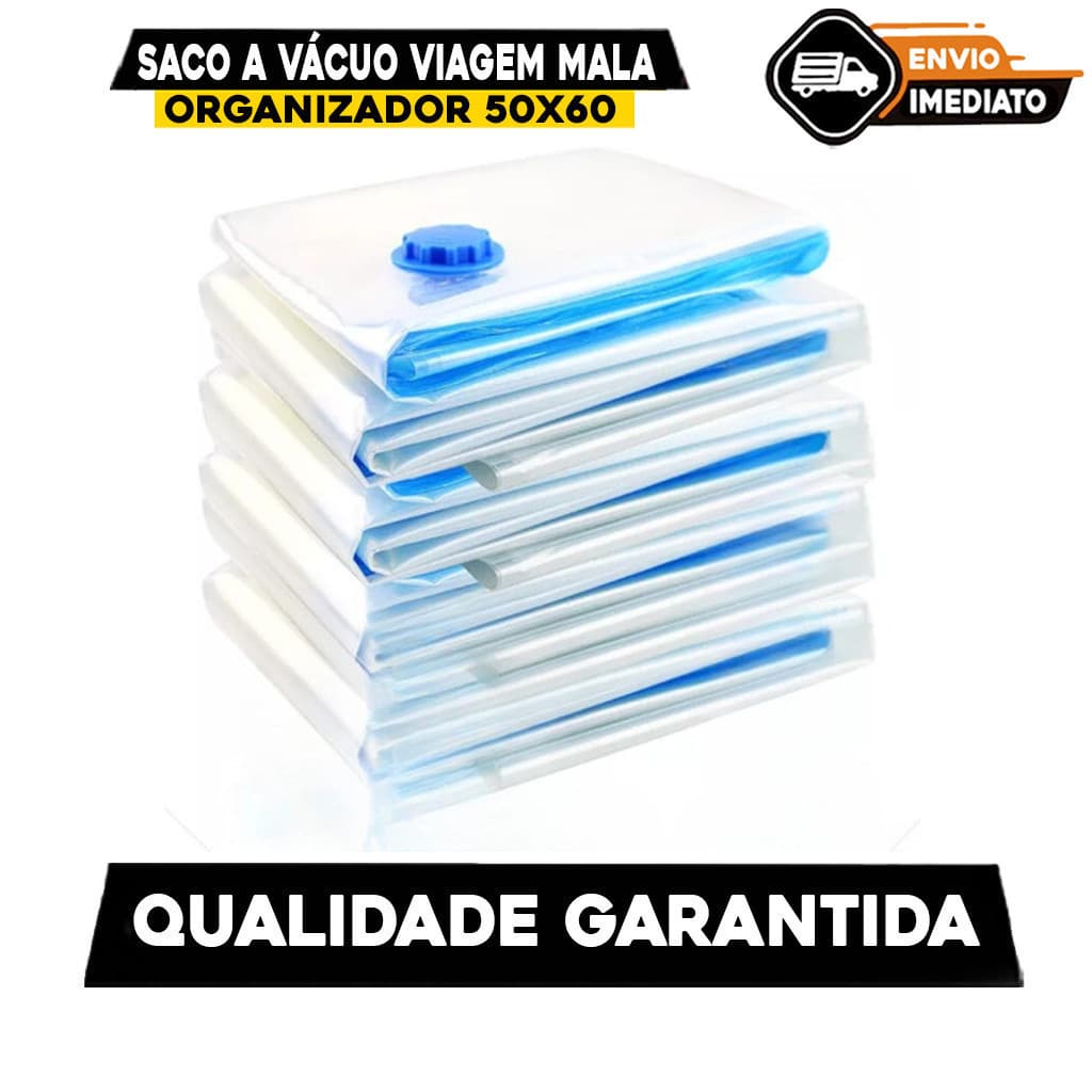 Saco A Vácuo Viagem Mala Organizador 50x60 Cm Kit Com 5 Unid