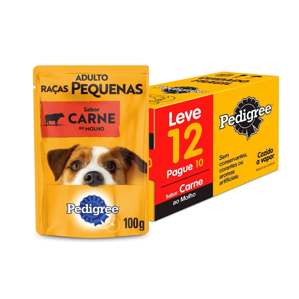 Kit 12 Ração Úmida Sache Pedigree Cães Adultos Raças Pequenas Carne - 100g