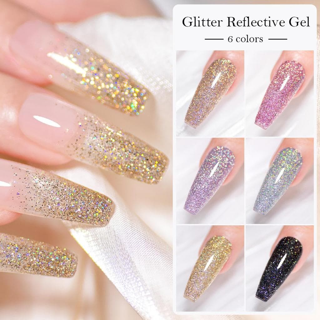 Quatro Lírio 7ml Reflexivo Glitter Unha Gel Polonês Champanhe Prata Rosa Vernizes Semipermanentes Embeber UV LED Da Arte