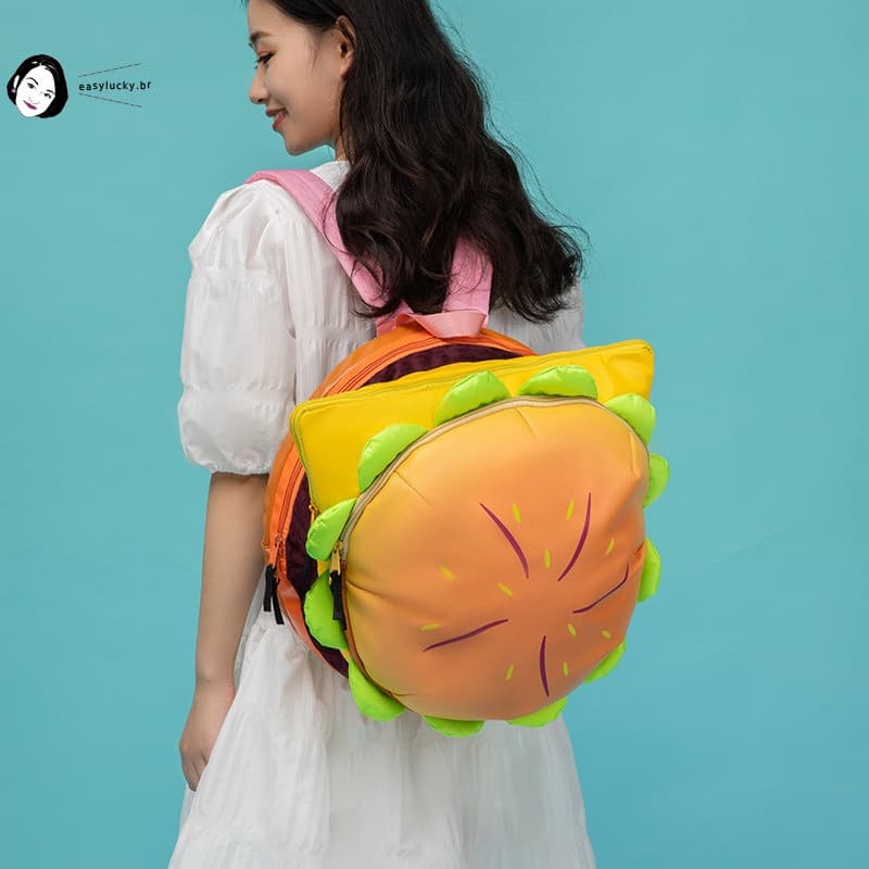 Novo Estilo Moda Cartoon Hambúrguer Queijo Mochila Escolar Fofa para Estudantes, Grande Capacidade e Design Distintivo
