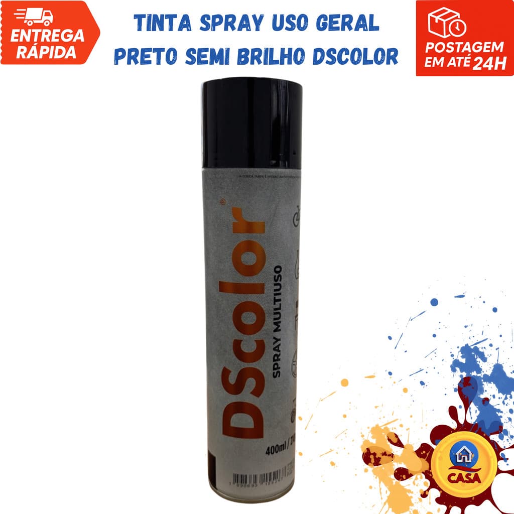 Tinta Spray Uso Geral Preto Semi Brilho DSColor