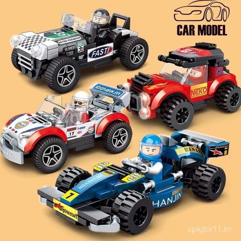 Blocos de Construção de Partículas Pequenas Compatíveis, Carro de Corrida, Montagem Educacional para Crianças, Brinquedo