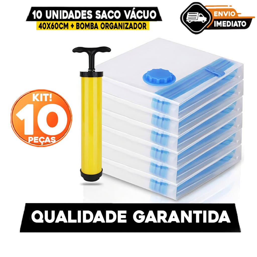 10 Unidades Saco Vácuo 40x60cm + Bomba Organizador Guarda Roupa