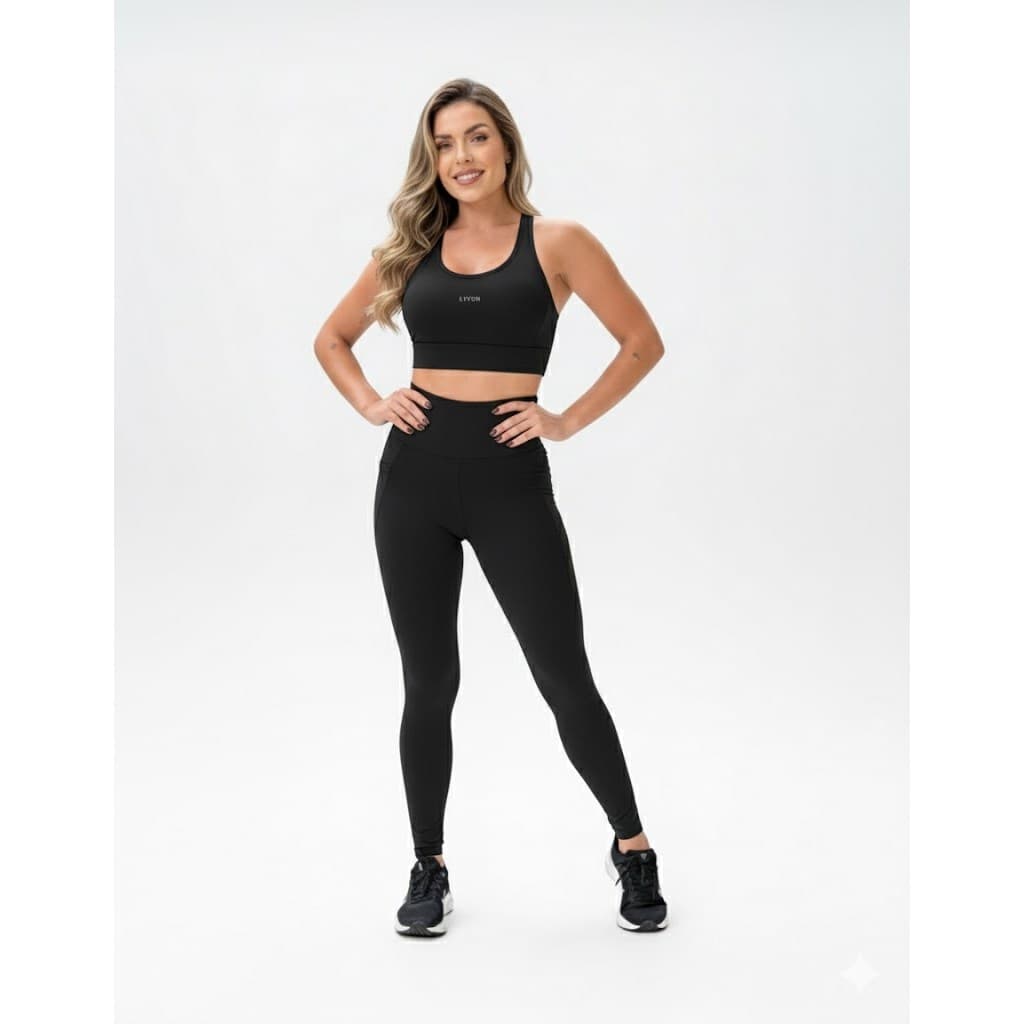 Conjunto Legging Poliamida Zero Transparência Toque Gelado Tiras Trançadas