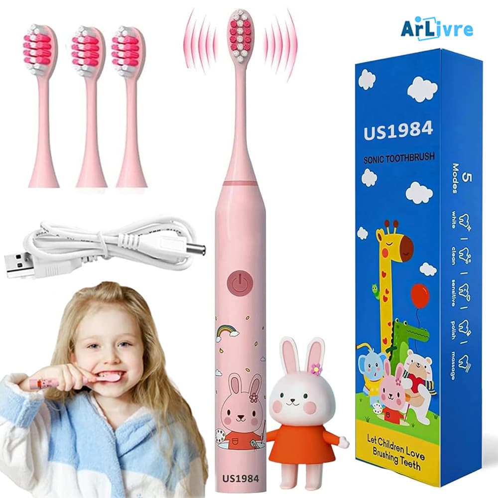 Escova dental elétrica sônica bebê 1 a 3 anos impermeável cerdas macias que não machucam 4 cabeças