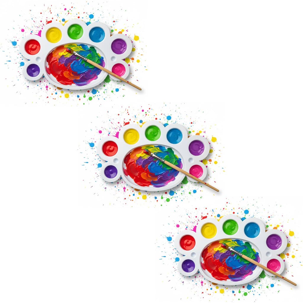 Kit 3 Bandejas De Plastico Paleta Godê 8 Cavidades Para Pinturas Tinta Aquarela Escolar Artesanato