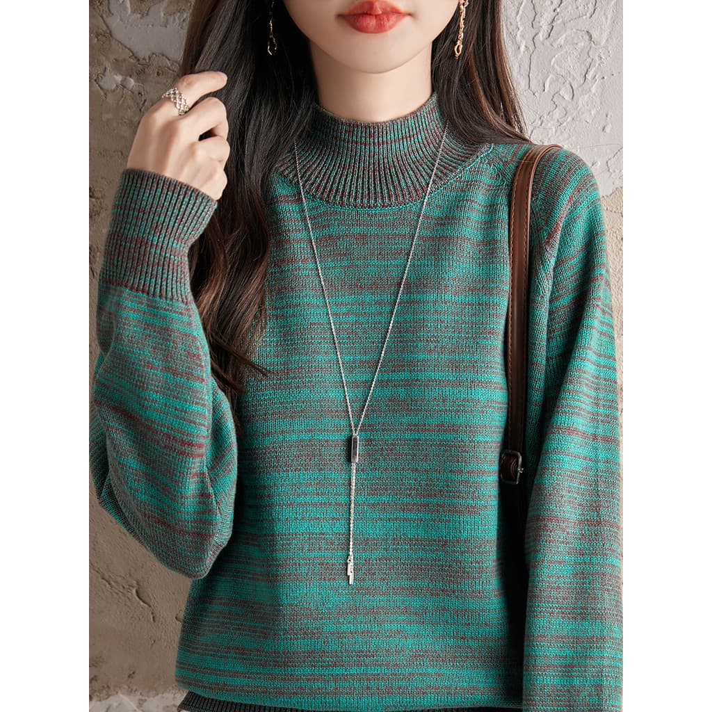 Fio de algodão puro meia gola alta camisa de fundo feminino topo outono inverno solto malhas internas novo estilo meados
