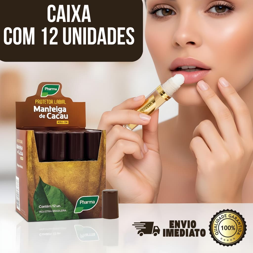 KIT com até 12 unid Manteiga De Cacau Rollon Pharma 6ml Caixa Hidratante Labial