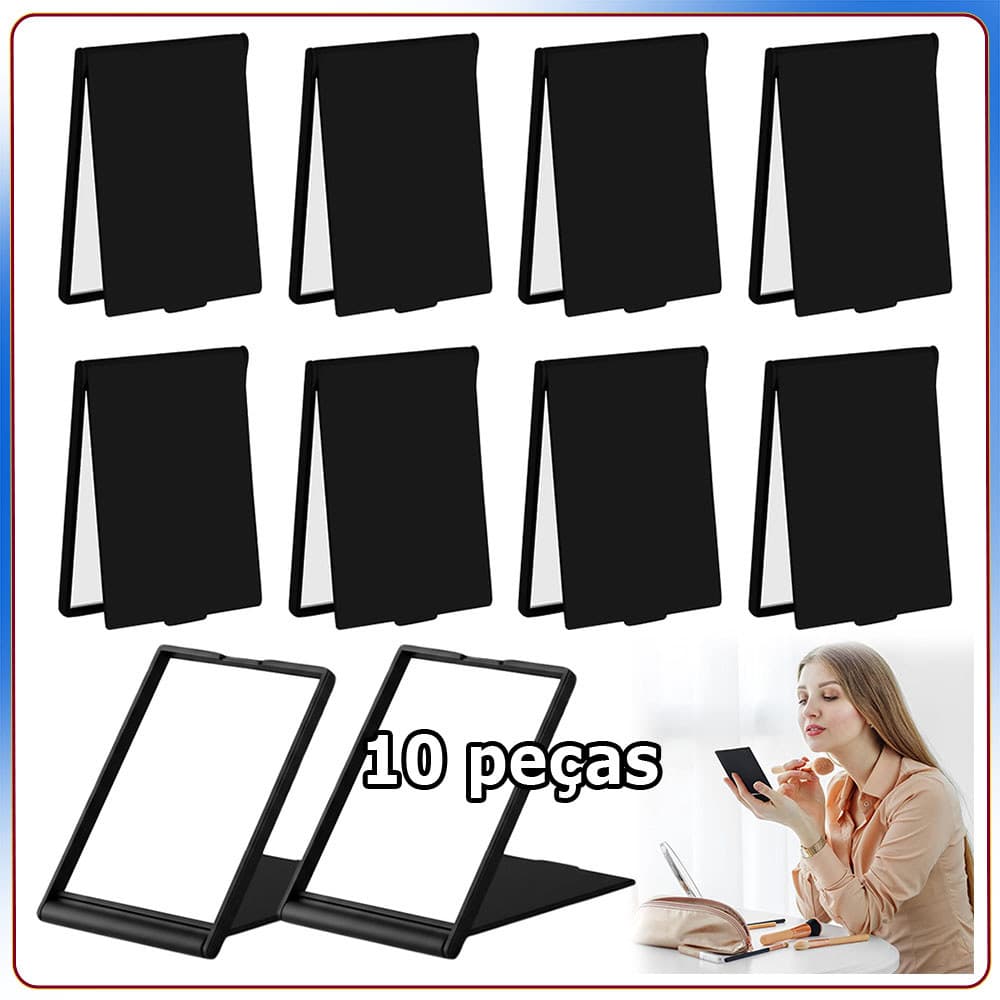 10 Espelho de maquilhagem espelho de bolso espelho quadrado portátil dobrável espelho mágico Espelho Maquiagem - Preto
