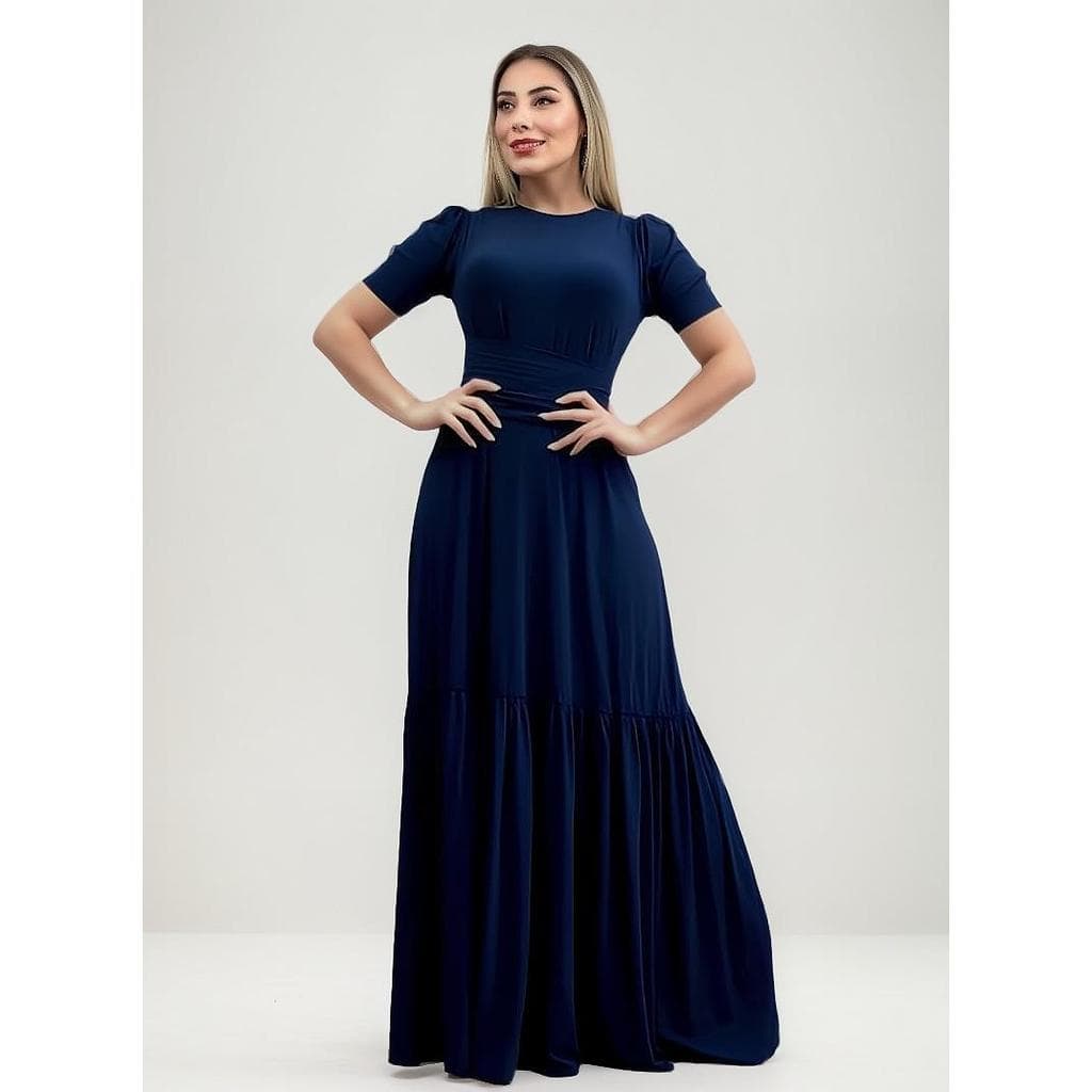 Vestido Longo Manga Curta Feminino Evangélico Premium Festa Casamento Evento