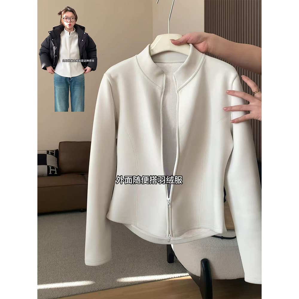 Forro de lã jaqueta feminina forro de lã jaqueta interior superior outono inverno quente alemão velo zíper Cardigan jaqu