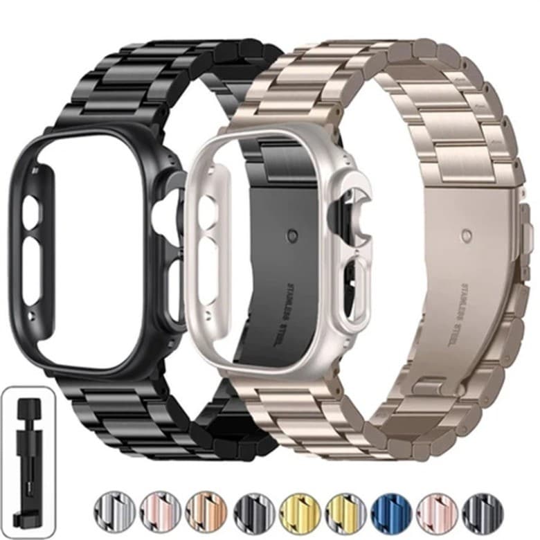 Capa Para PC + Pulseira De Aço Inoxidável Apple Watch 46mm 42mm 44mm 45mm 41mm 40mm Metal IWatch Série 11 10 9 8 7 6 SE