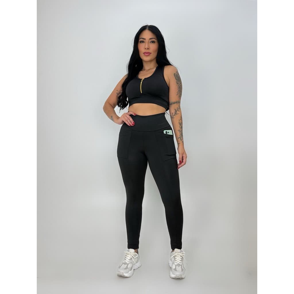 Calça Legging Feminina Cintura Alta Com 2 Bolsos Estilosa