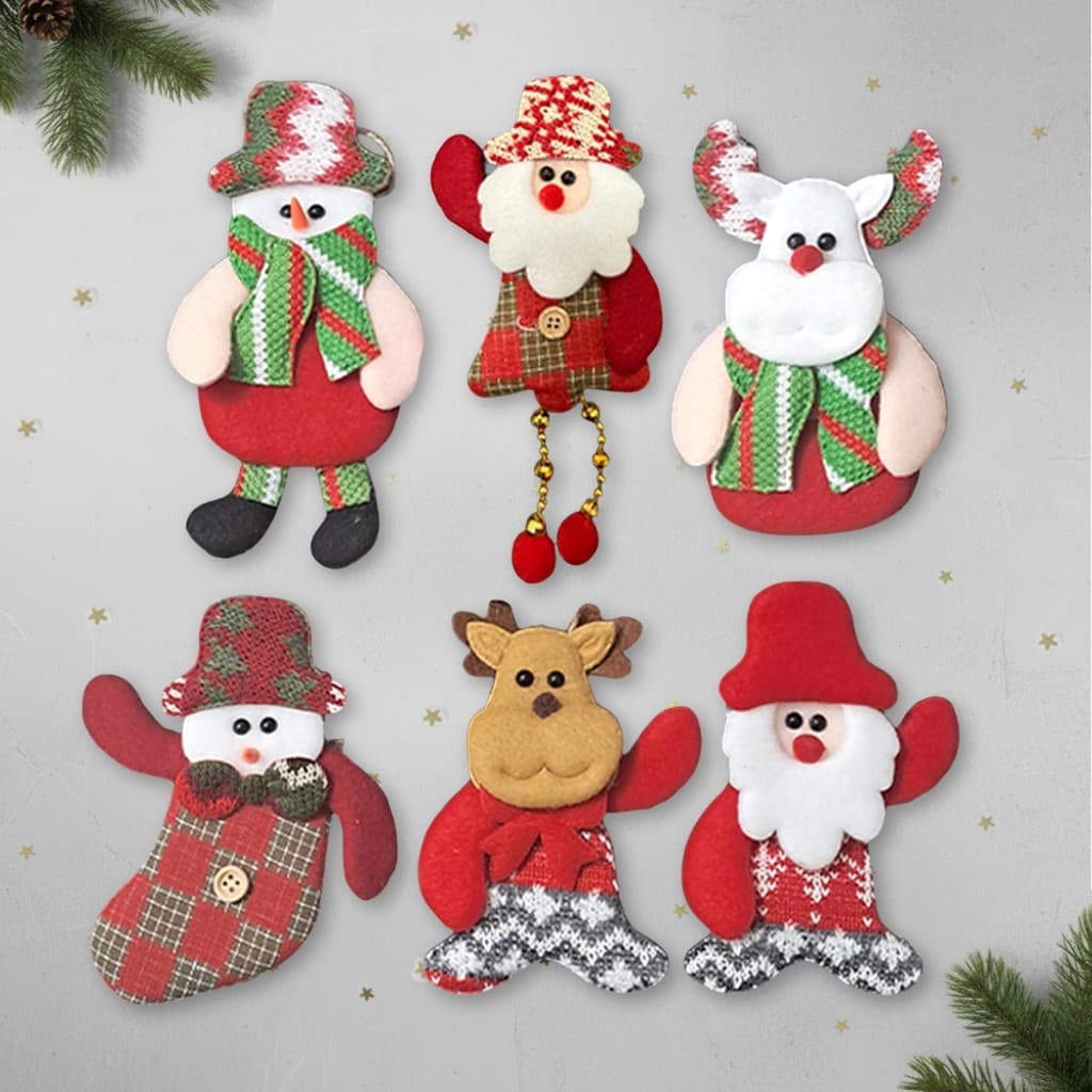 6/12/24 Kit Pendente Papai Noel Pelúcia Boneco de Neve Enfeite Feliz Natal Árvore Decoração Festiva