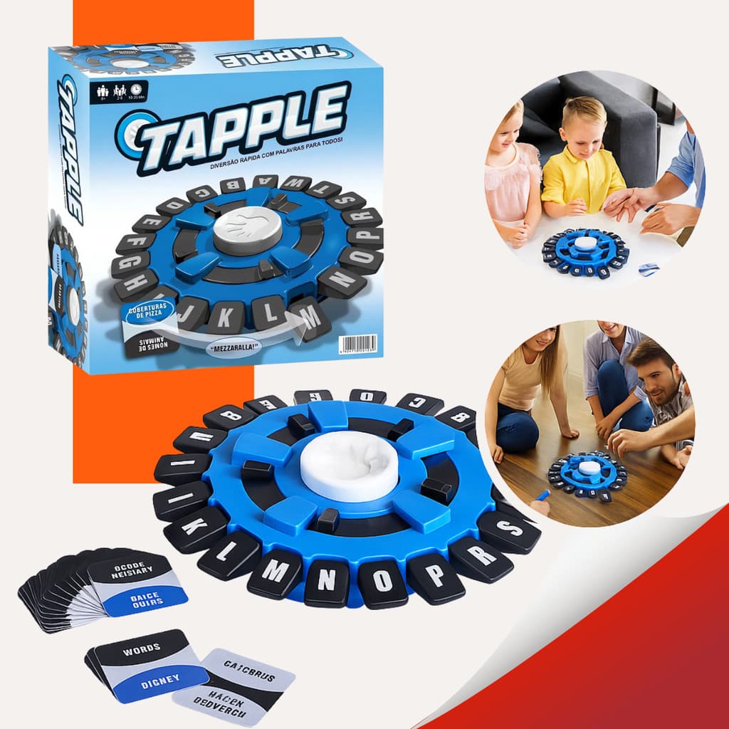Jogo de Tabuleiro Tapple, Stop que Trava Letras com Temporizador GRANDE 24cm, Versão em Português