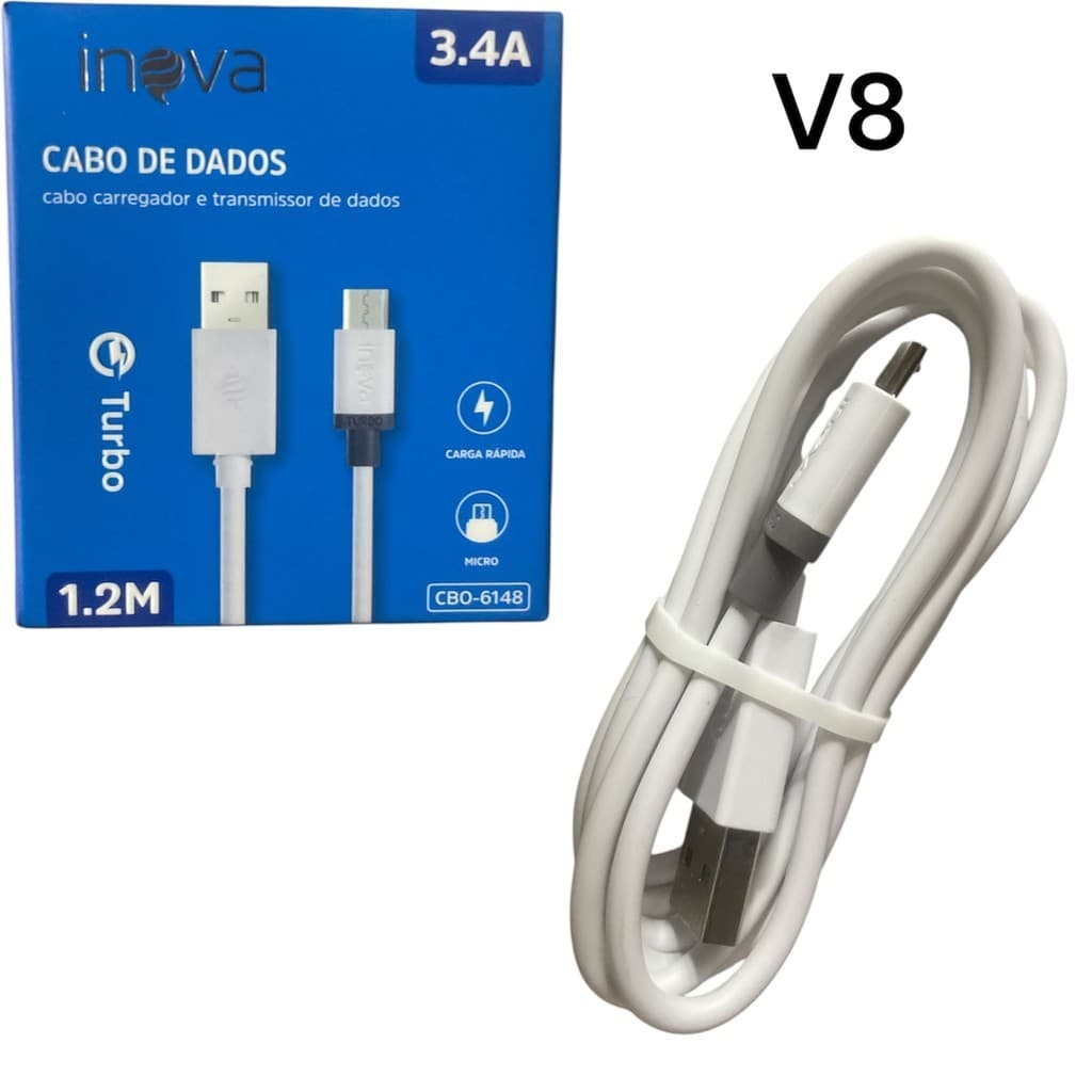 abo Inova V8 1.2m Reforçado 3.4A – Carregamento Rápido Turbo Para Android (Micro USB)