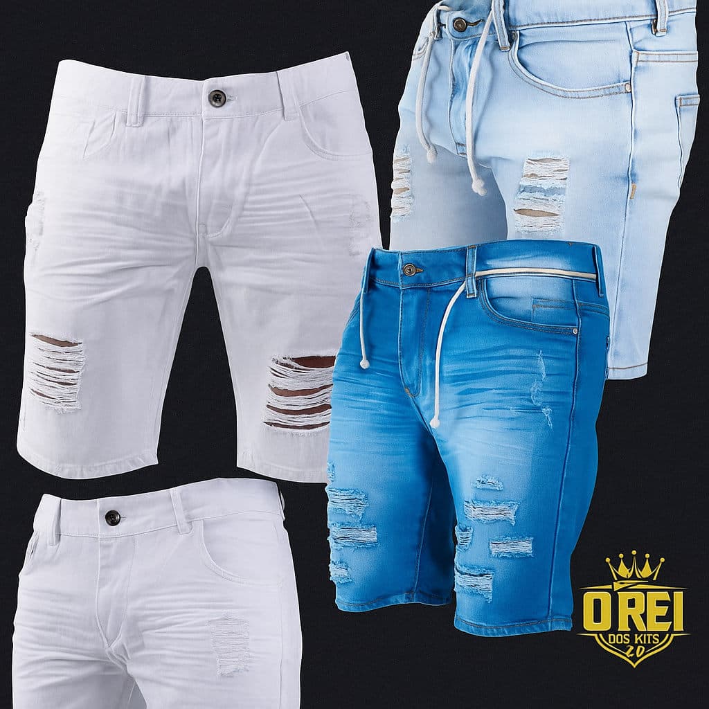 Kit 3 Bermuda Jeans Rasgada Premium  Modelo Jogador Direto da Fabrica + Envio