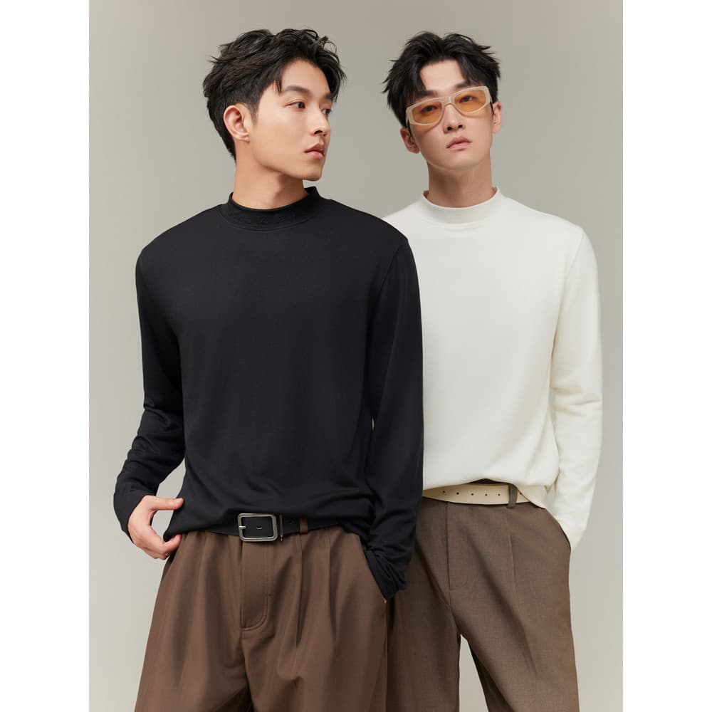 [Suave e confortável] Kabin Stretch em torno do pescoço de manga comprida camiseta masculina outono novo estilo Casual T
