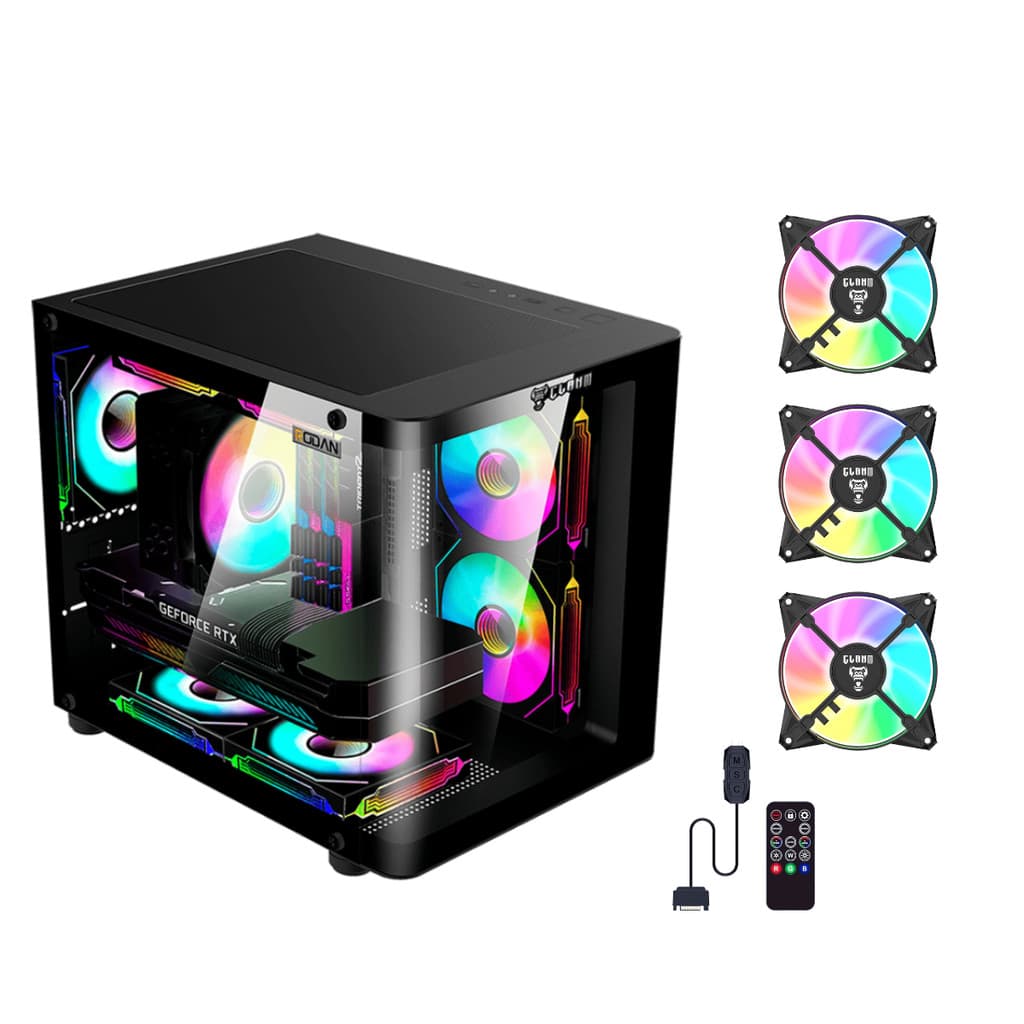 Gabinete Gamer Rodan Vidro + 3 Fans ARGB + Controladora Com Controle Clanm