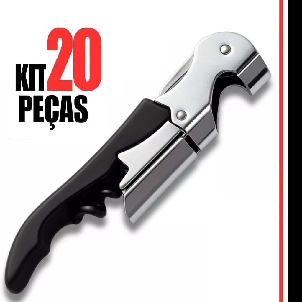 Kit 20 Saca Rolhas, Abridor vinhos e de Garrafas de cerveja em Inox Cortador de Capsulas 3 em 1