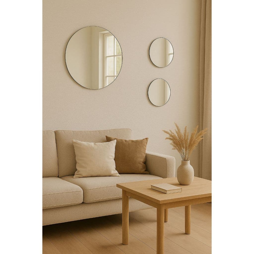 Kit 3 Espelhos Redondos Decorativos 30cm 25cm 20cm • Vidro 4mm • Lapidado Premium, Luxo, Decoração, Sala