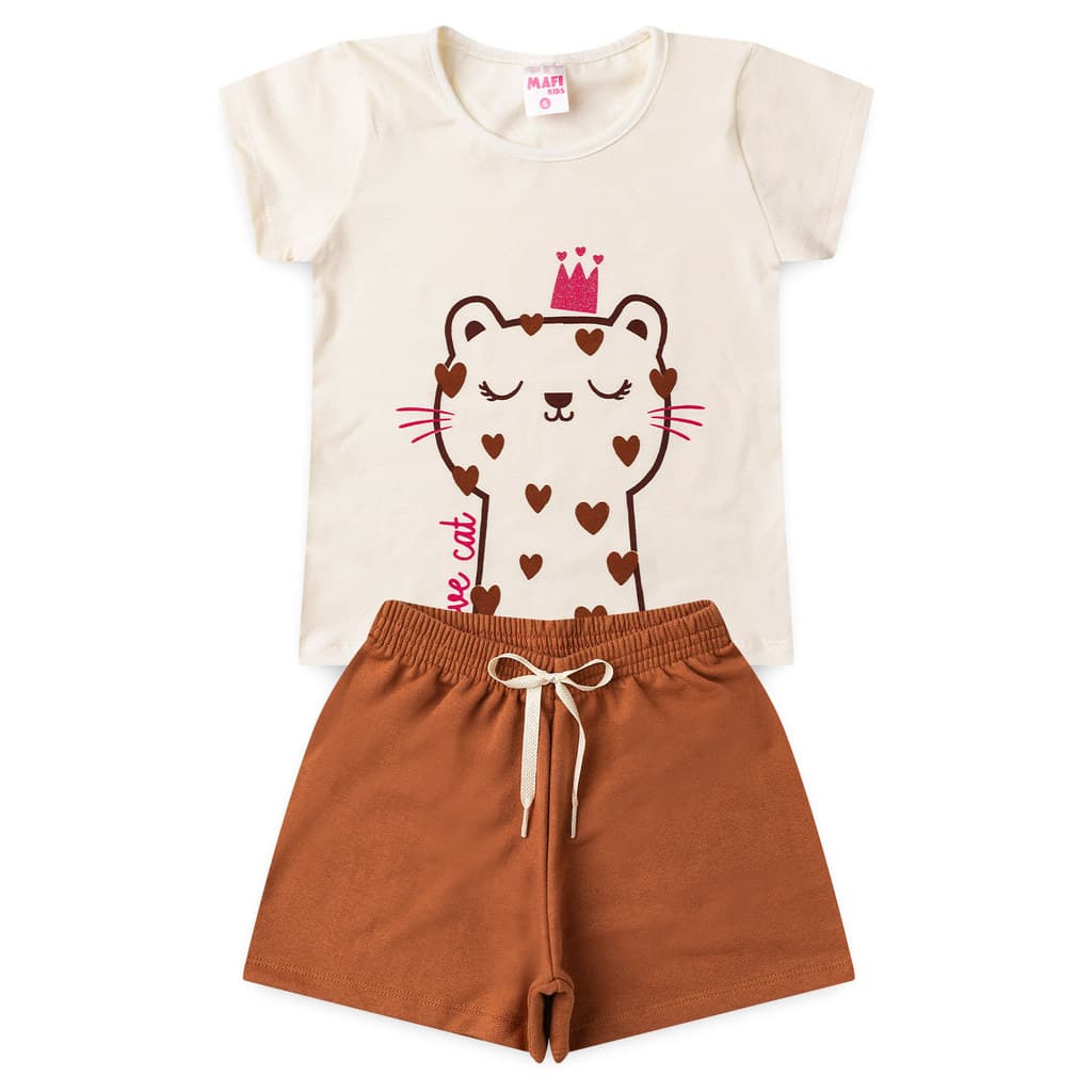 Conjunto Infantil Menina Gatinha Coroa Verão - Mafi Kids