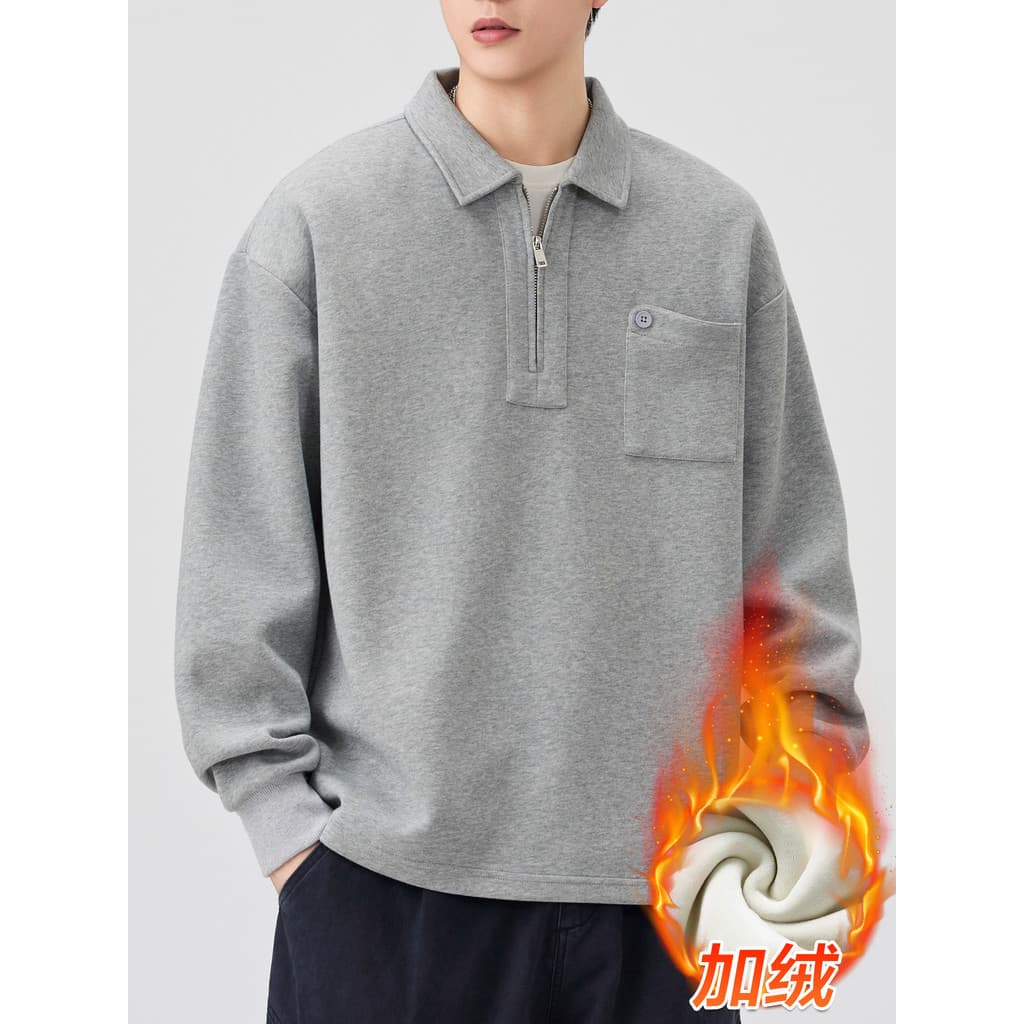 Lã quente moletom masculino lapela de manga comprida outono inverno roupas masculinas 2026 novo estilo camisa POLO roupa