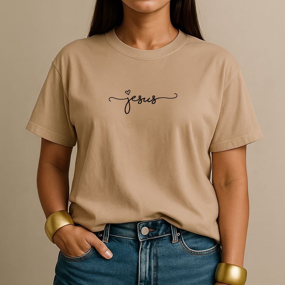 Camiseta Feminina 100% Algodão Jesus Coração Minimalista Camisa Cristã Casual Fé Estilo Dia A Dia