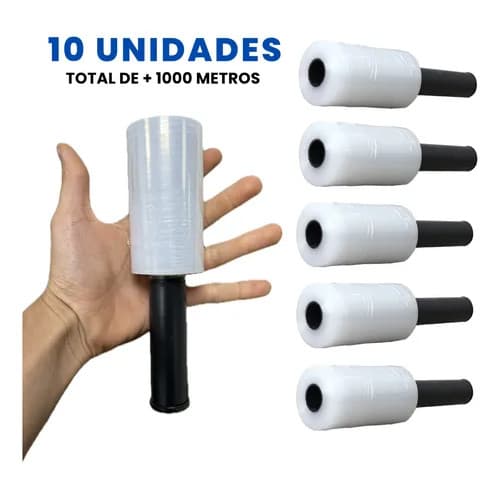 Filme Stretch transparente  10cm X 100 metros com cabo aplicador giratório 0.25 micras Embala Tudo