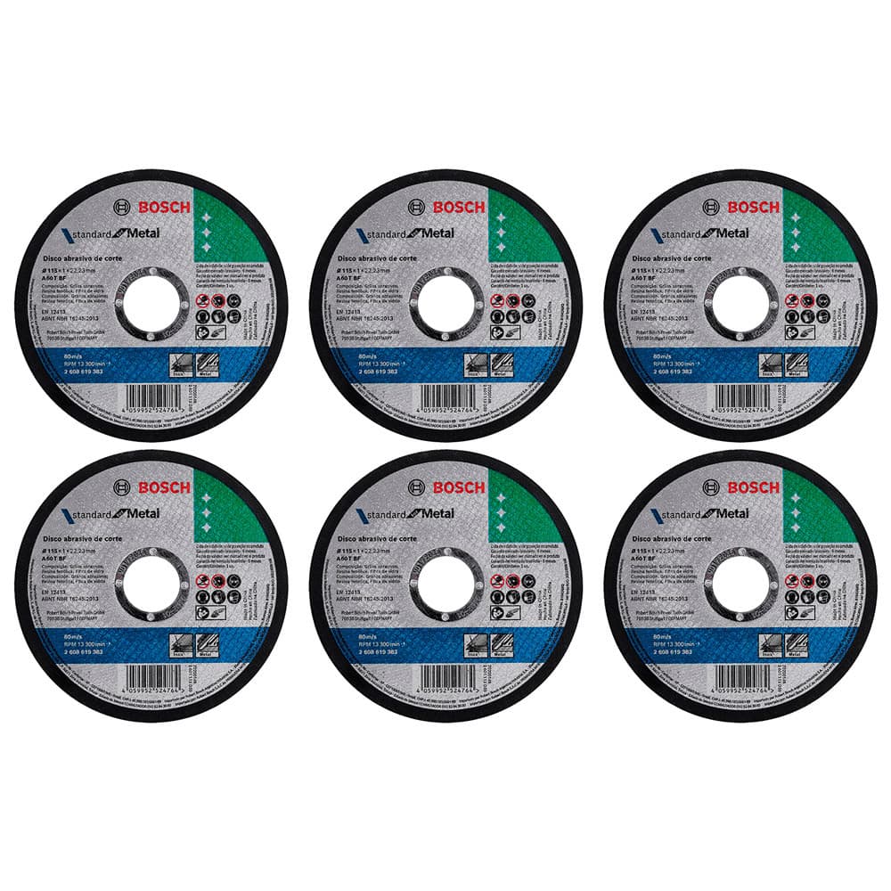 Kit 06 Discos de Corte para Esmerilhadeira Inox 4.1/2 7/8 Standard Reto Profissional - Bosch