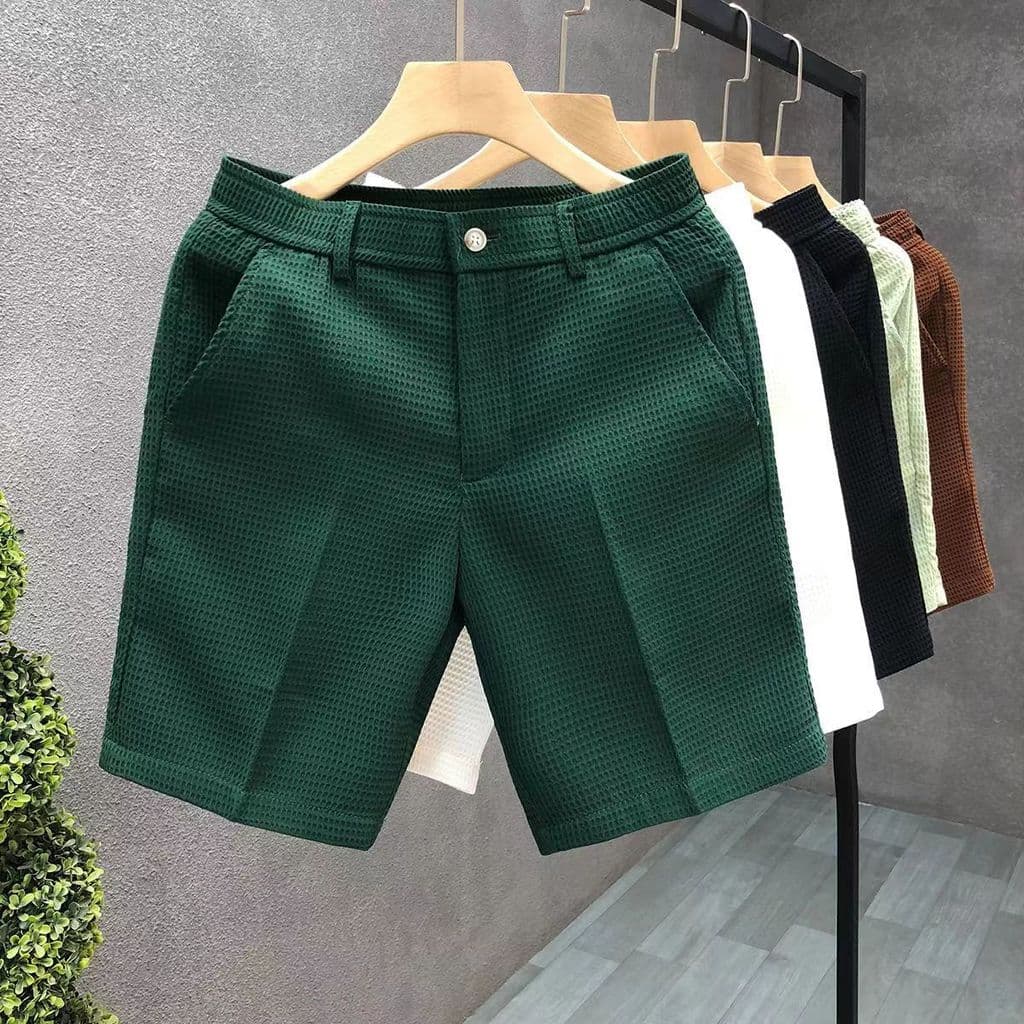 Waffle shorts Masculinos Verão Marca Na Moda Fino Ajuste Calças casual Versátil Cor Sólida Retas