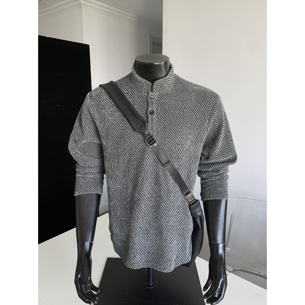 Estilo americano Formal ombro Henry camisa masculina de manga comprida camiseta outono topo interior wear Street wear te