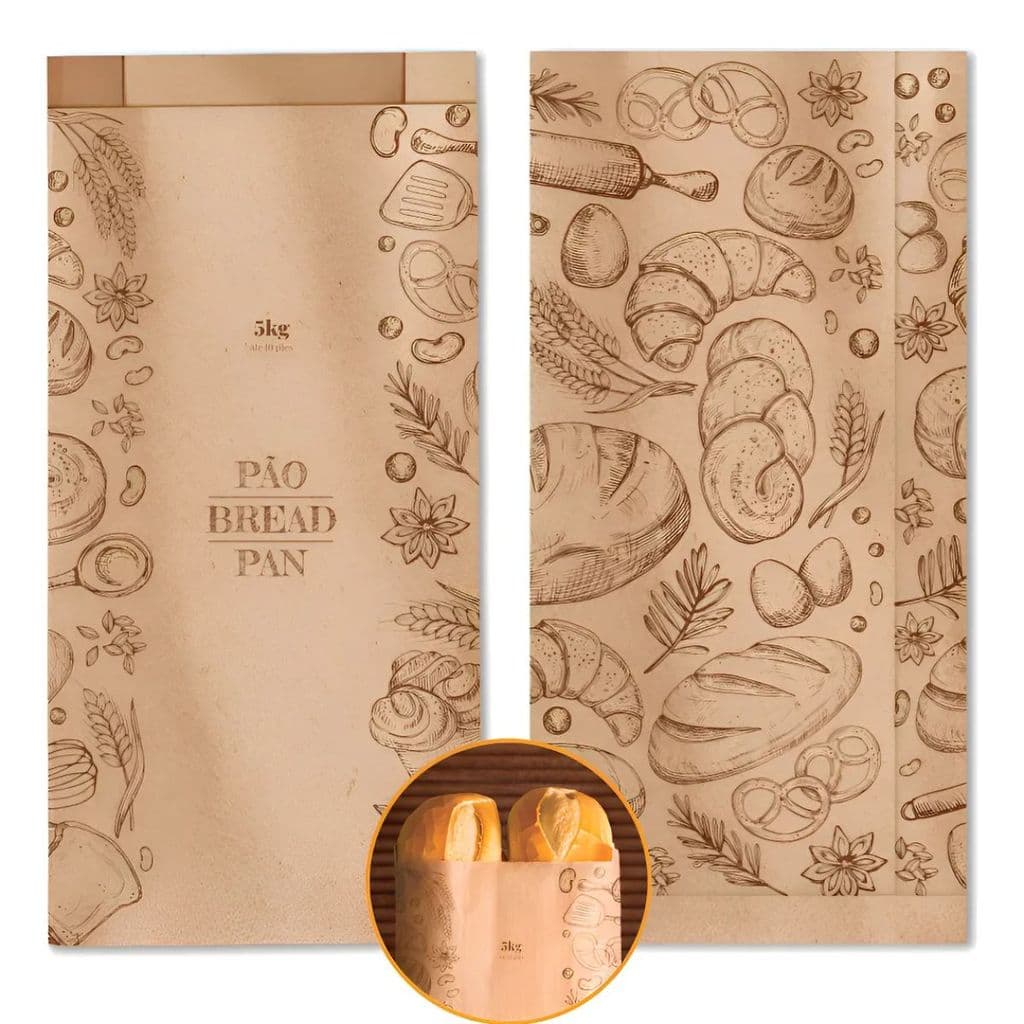 Saco Kraft Para Pães 5kg Padaria Embalagem Papel 500und