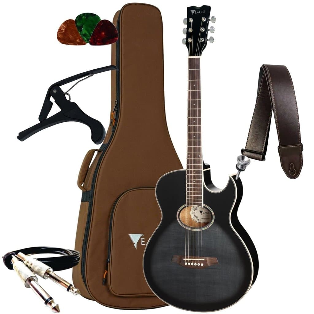 Kit Violão Elétrico Eagle GL36 Pro Series Aço Mini Jumbo Cutaway + Acessórios