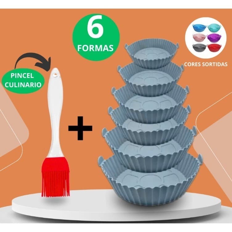 GUIANA Kit 6 Forma Para Air Fryer Silicone Antiaderente Forno Microondas + Espatula Silicone