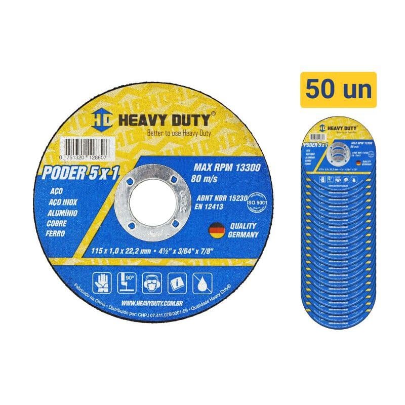 Kit 50 Disco De Corte 4.1/2" Aço Inox 115X1,0X22,2 Esmerilhadeira - Heavy Duty
