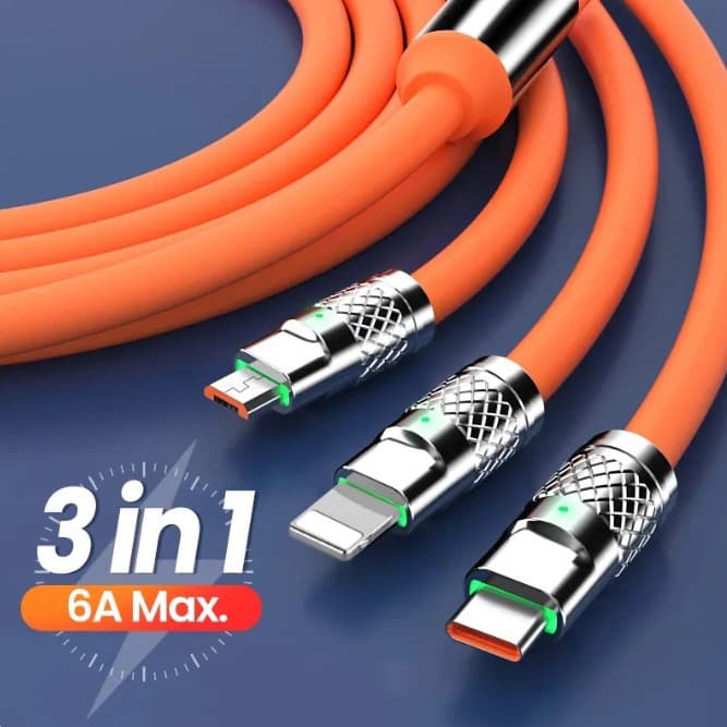 Cabo  3 em 1 Carregamento rápido de 240 W Cabo de dados 3 em 1 de 120 W para USB Tipo C para iPhone iOS e Android