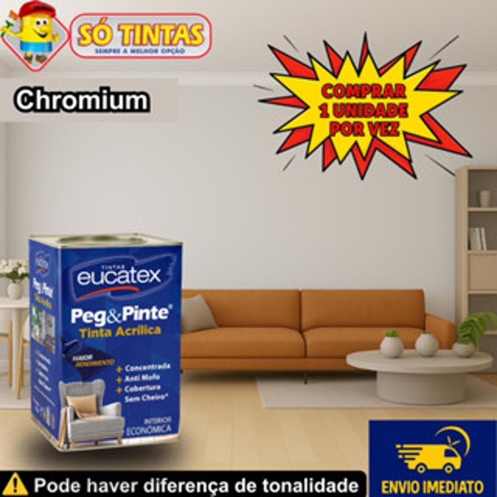 Tinta para Parede Pegue e Pinte 18 Litros Cinza Cromio Acrílica Eucatex Anti Mofo Sem Cheiro Interna