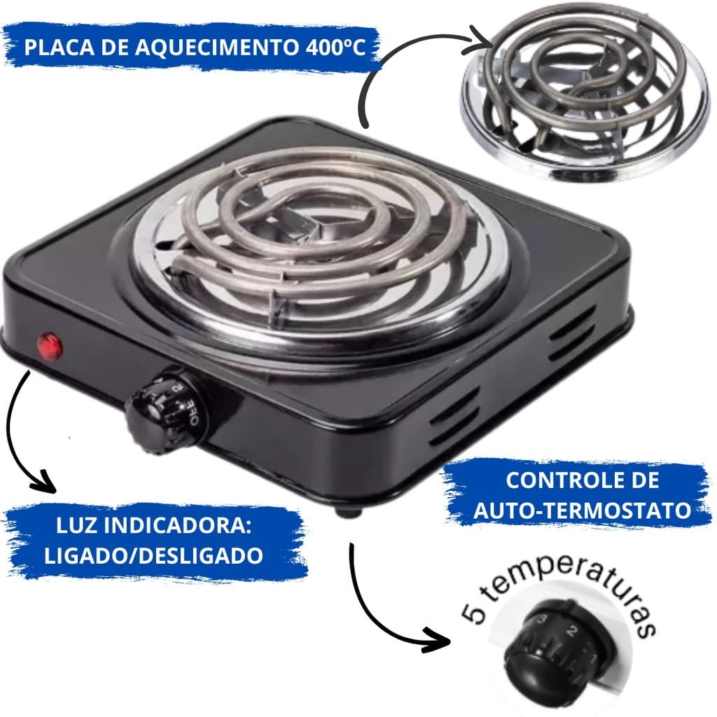 Fogão Fogareiro Elétrico Portátil 1 Boca 110V Fogão Portátil de Mesa Camping Importado