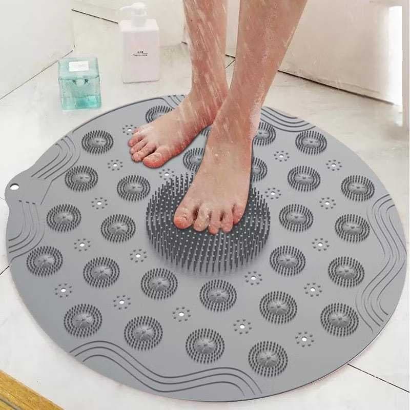Tapete de Box de Silicone Redondo Antiderrapante Massageador Limpeza Pés Banho