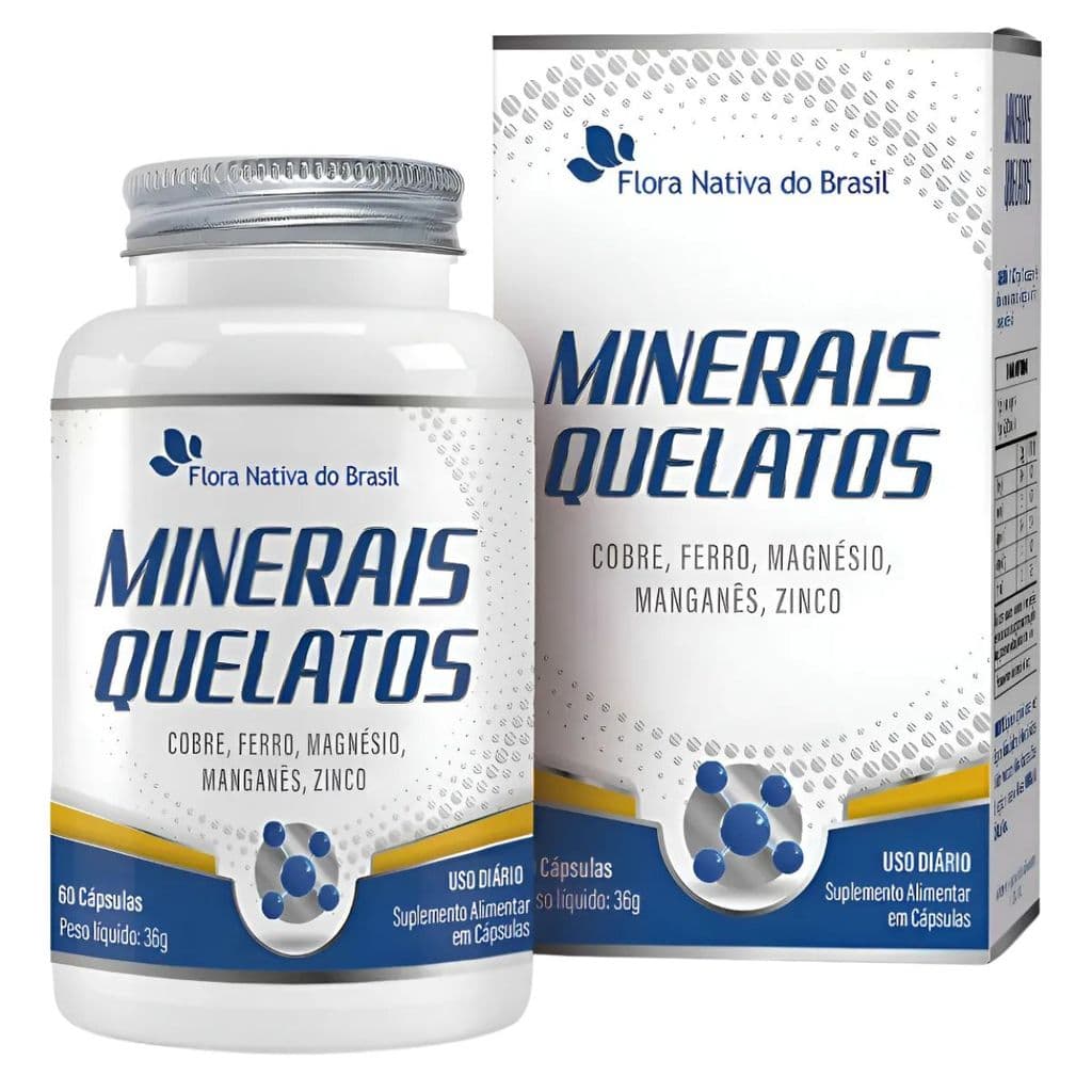 MINERAIS QUELATO (Fe,Mg,Cu,Mn,Zn) 60 CAPS - FLORA NATIVA