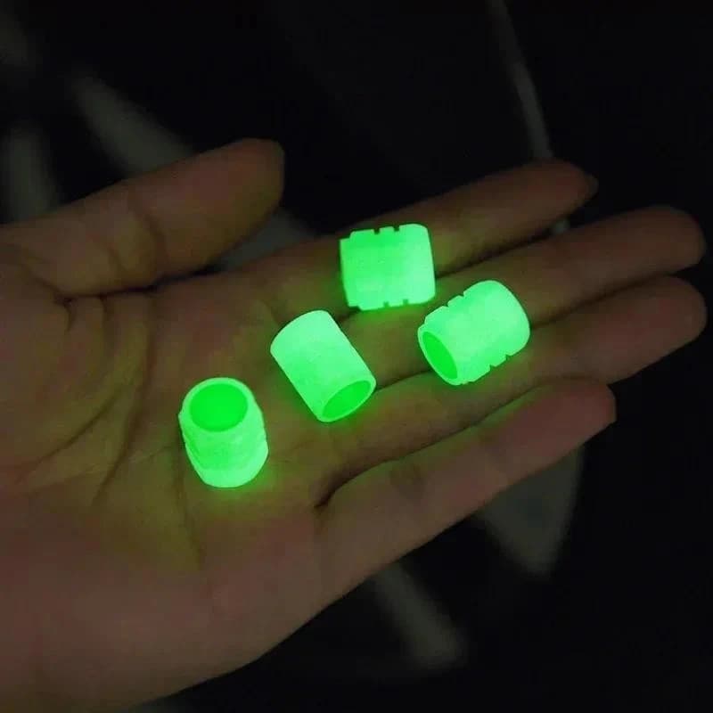 Bico Tampa de Válvula de Pneu Brilha no Escuro Verde Fluorescente Kit com 4 Unidades