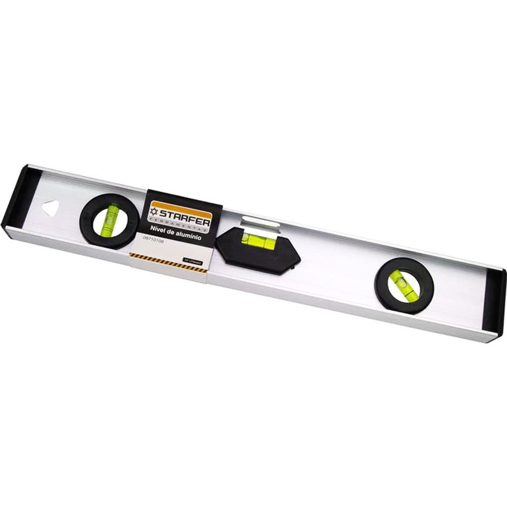 Nível de Alumínio Starfer 14 Pol 35cm 3 Bolhas Vertical Horizontal Diagonal Nível de Mão Régua