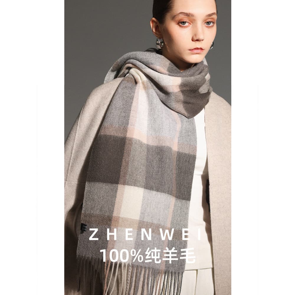 100% lenço de lã pura feminino inverno xadrez cachecol padrão xadrez 2025 novo estilo listrado cinza xale dupla utilizaç