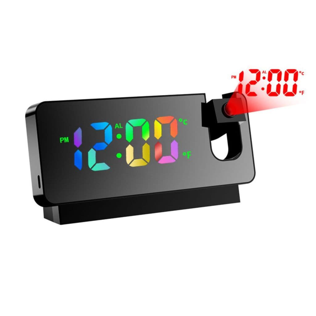 Relógio de Mesa com Projetor LED  Alarme Temperatura Display Colorido Formato 12/24h para Quarto Escritório Cabeceira