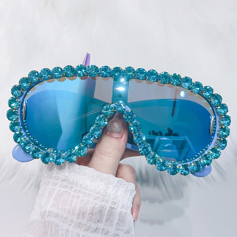 Óculos de Sol Oversized Punk com Strass, Armação Grande, Óculos de Sol Esportivos Y2K para Mulheres, Óculos Steampunk UV