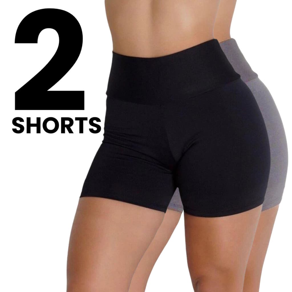 KIT 2 ShortInho Feminino Meia Coxa Legging Suplex Feminino Academia Preto Cinza Cintura Alta P ao GG