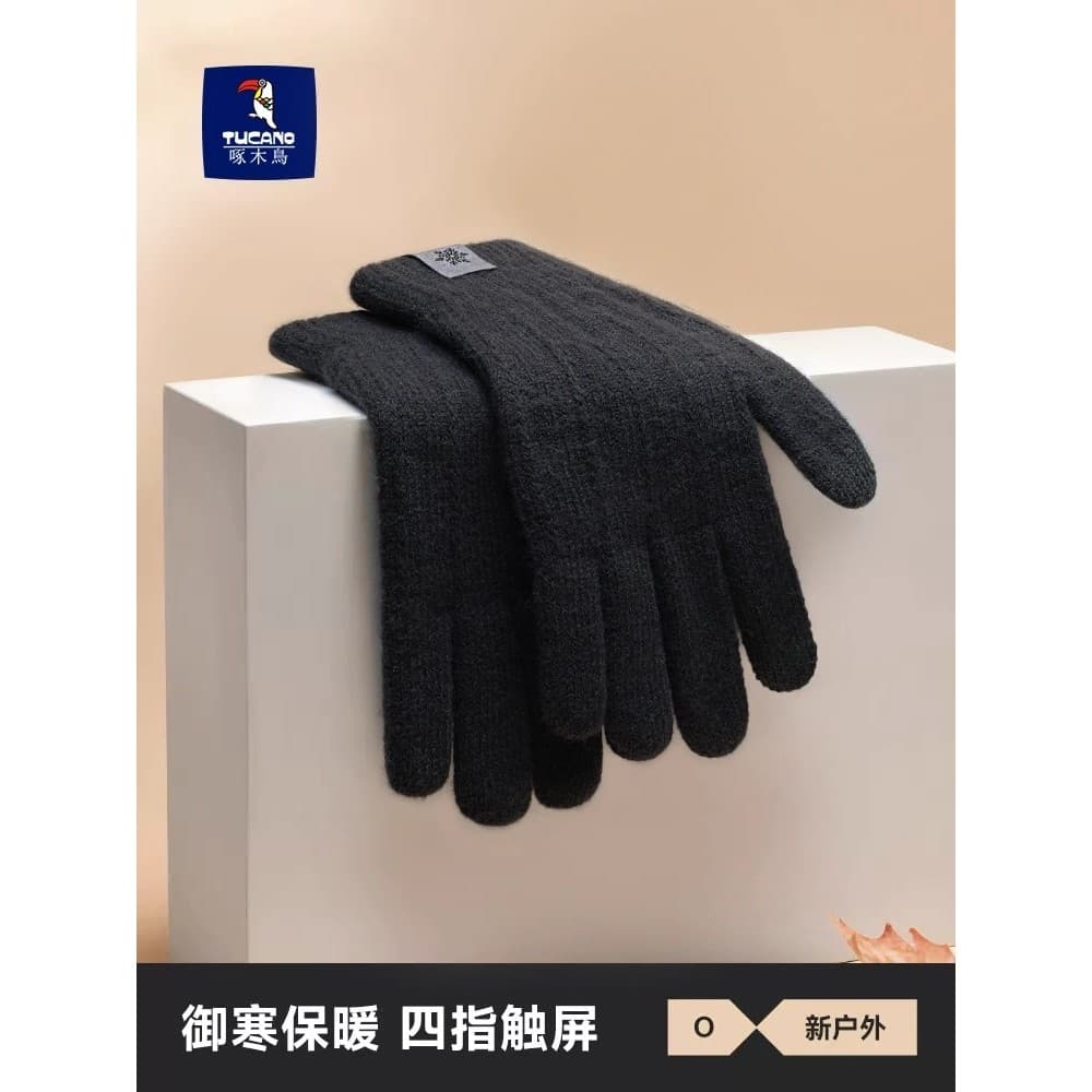 Woodpecker luvas de lã masculino inverno ao ar livre ciclismo engrossado tela de toque quente malha à prova de frio luva