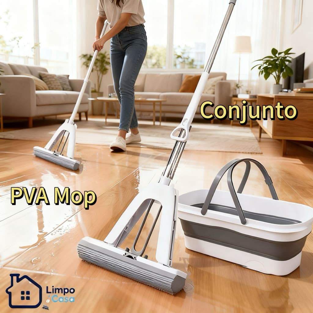 Conjunto de esfregão com esponja PVA, fácil de torcer, altamente absorvente e fácil de limpar.