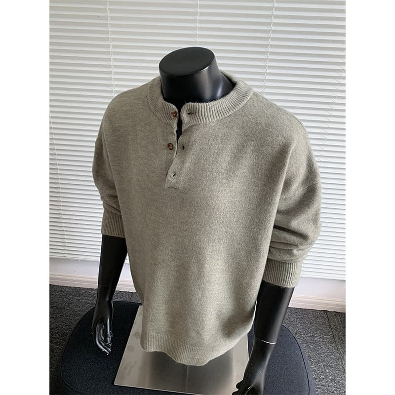 Estilo de dinheiro antigo americano Henry colarinho camisola masculina outono inverno rua Wear quente interior Casual so
